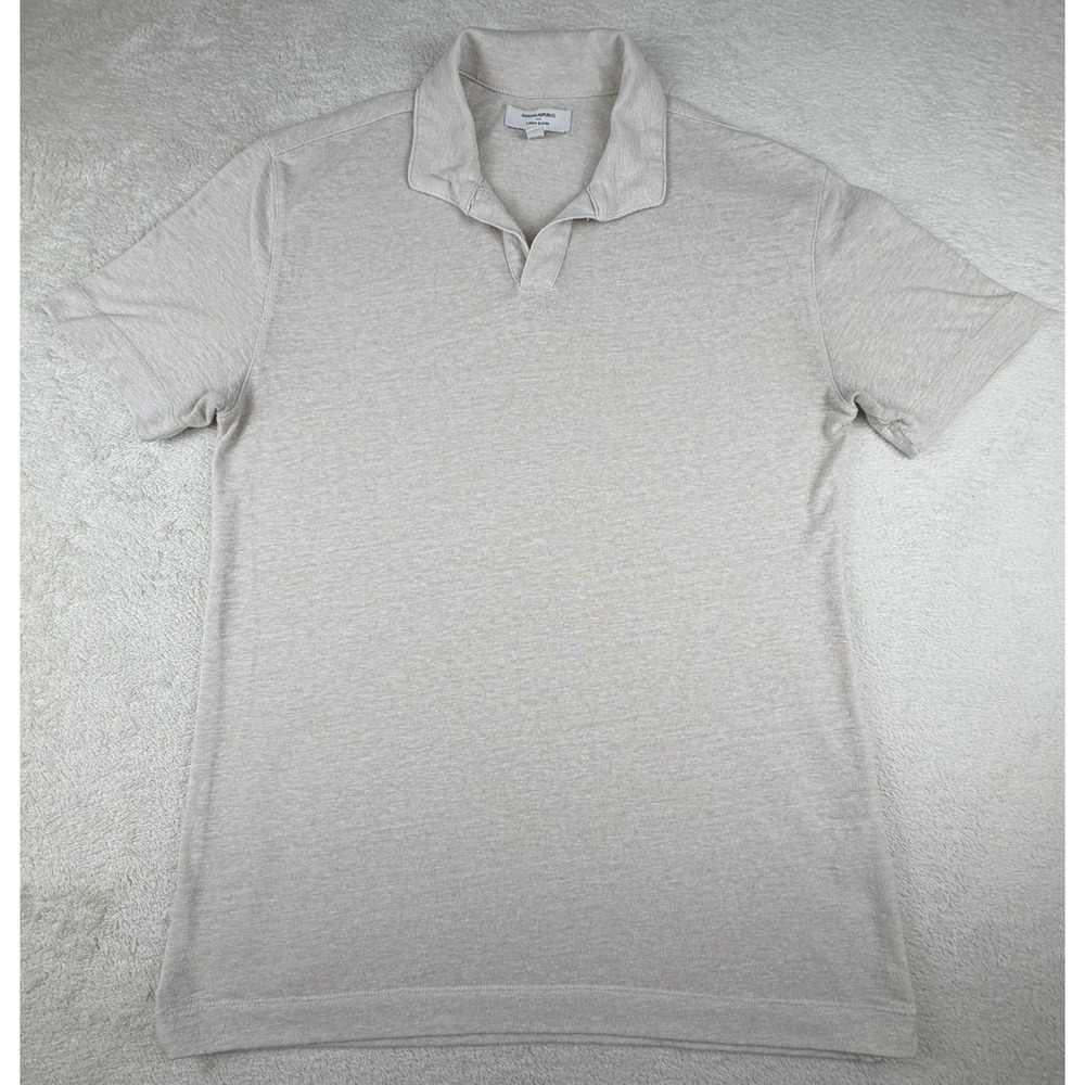 Banana Republic Polo Shirt Mens M Cream Linen Cotton Blend Preppy Luxury Resort